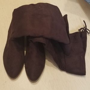 Brown Suede Soft Knee High Boots